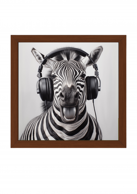 Poster- Happy Zebra with Headphones